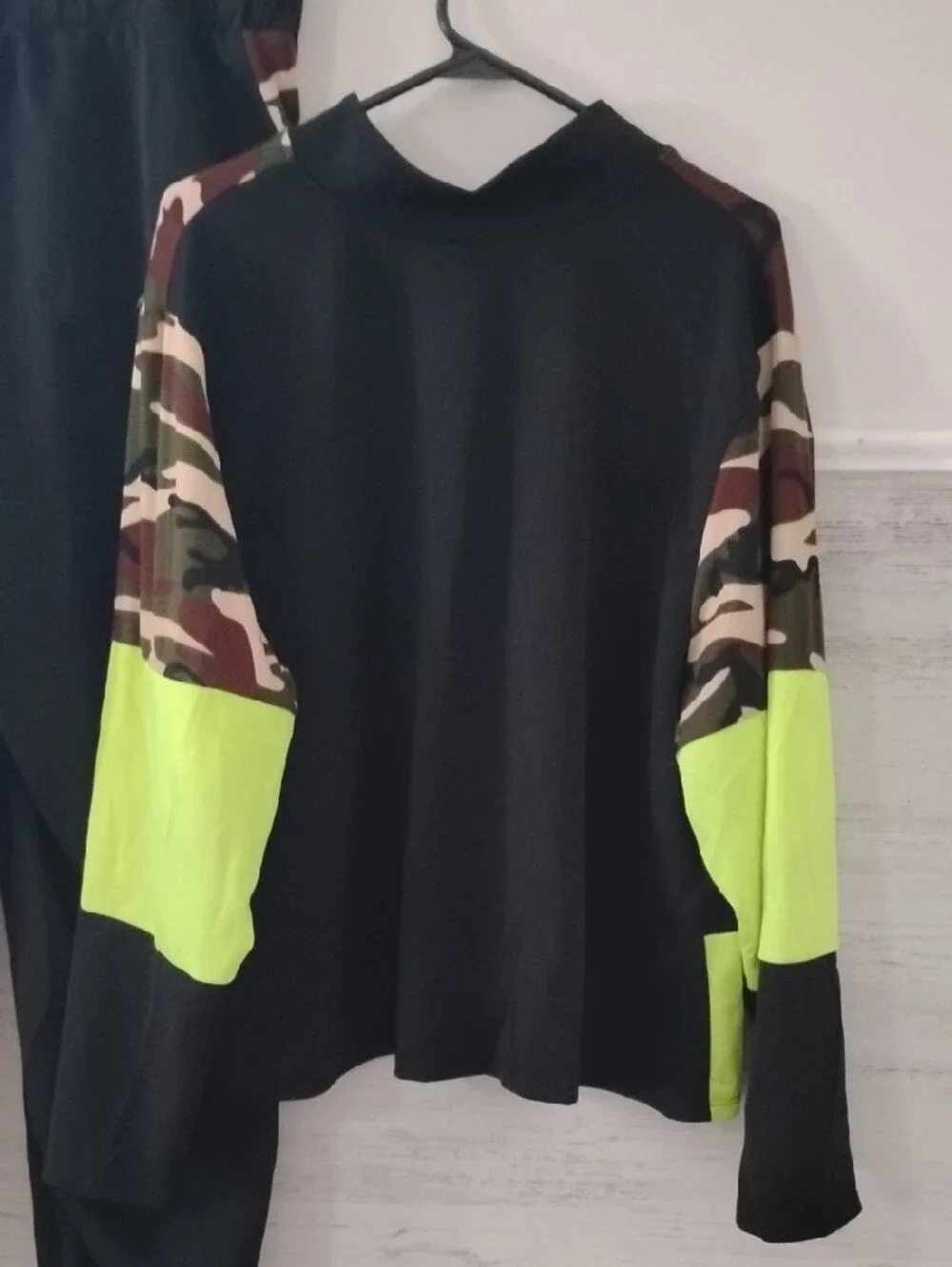 Ashley Stewart Camouflage Track Jacket & Matching Pants with Neon Yellow Accents